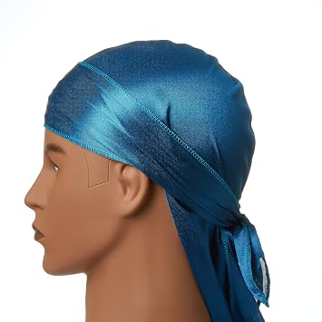 Kiss Red Power Wave Silky Satin Durag Extra Long Tails (Blue)