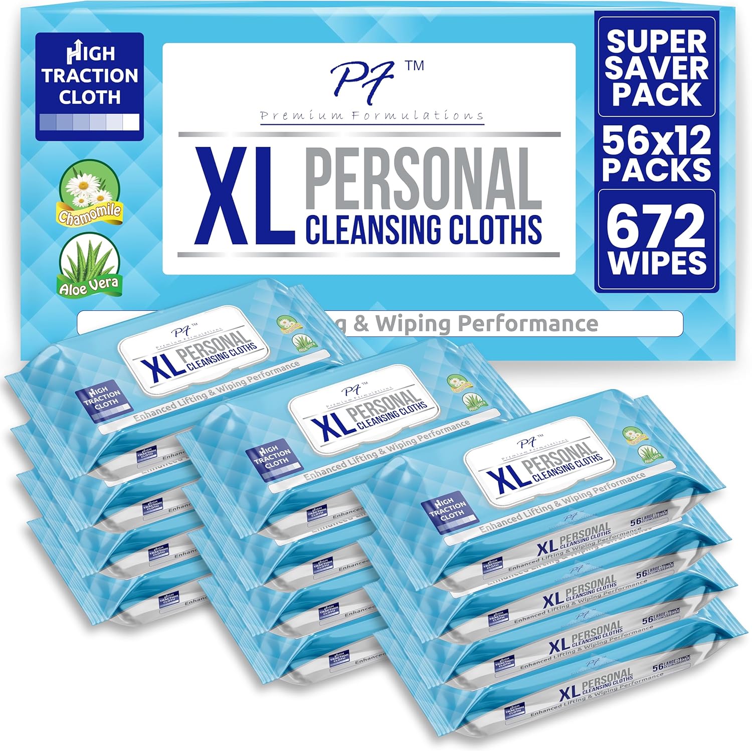 HIGH TRACTION XL UBER THICK, LARGE, & STRONG Adult Wash Cloths/Adult Wipes VALUE BULK BUY (12 packs x 56 wipes = 672 wipes/case)