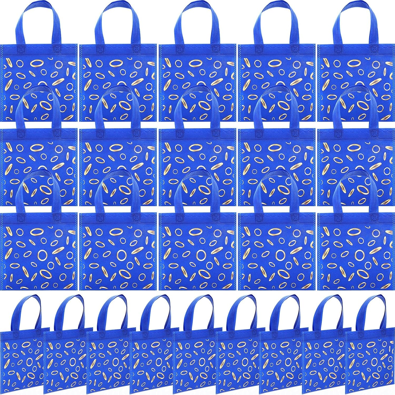 Tudomro 24 Pcs Blue and Golden Ring Favor Bags with Handle Reusable Non Woven Gift Bag Goodies Treats Totes for Video Game Birthday Party Supplies, 7.87 Inches
