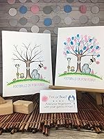 Vista 3 de Footballs or Pom Poms Gender Reveal Party Fingerprint Tree with Jungle Animals