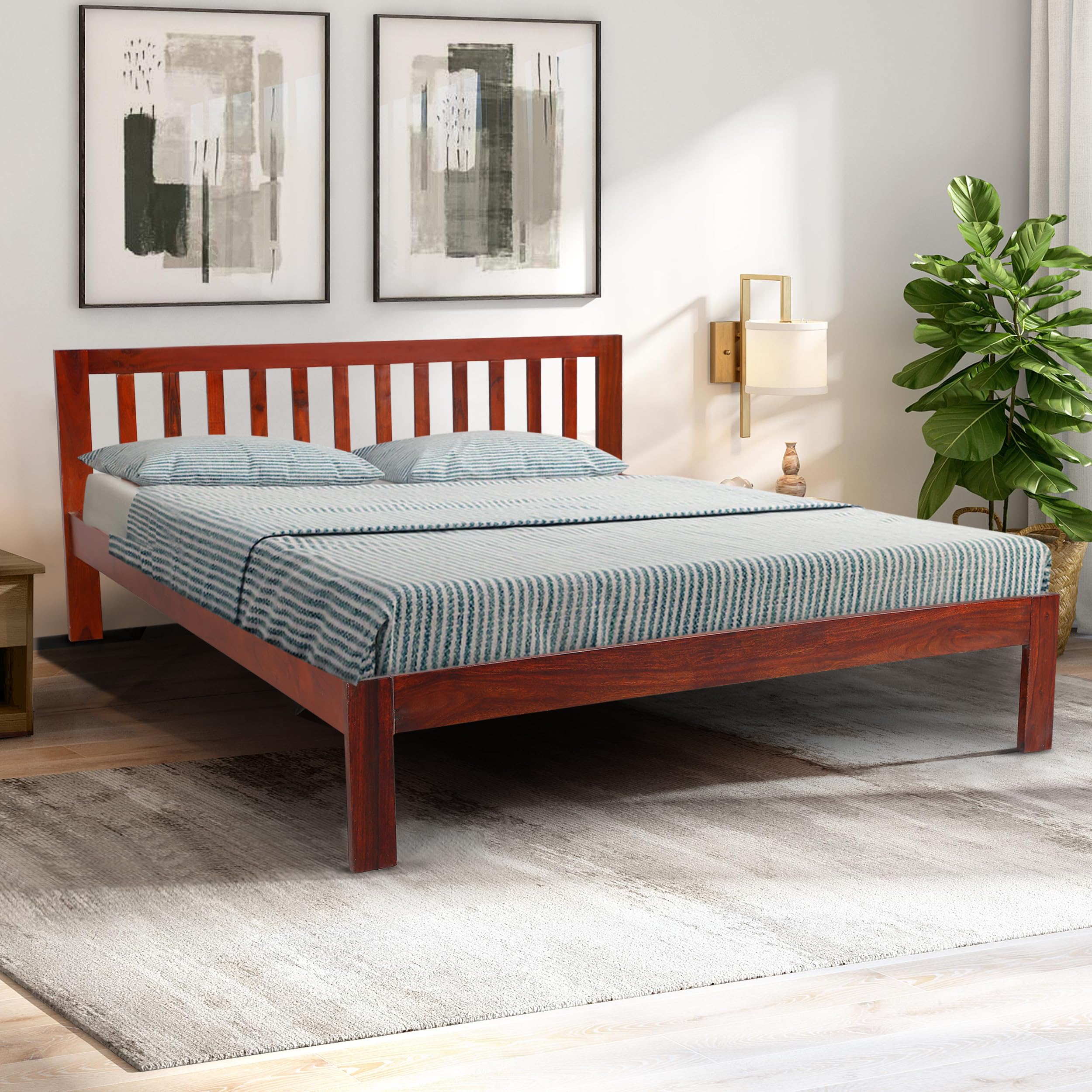 GLOBALLY INDIAN- Where Creativity Meets Living Orian Solid Wood Queen Bed in Honey Oak Finish in Sheesham Wood (Rosewood) (Queen)-image-36