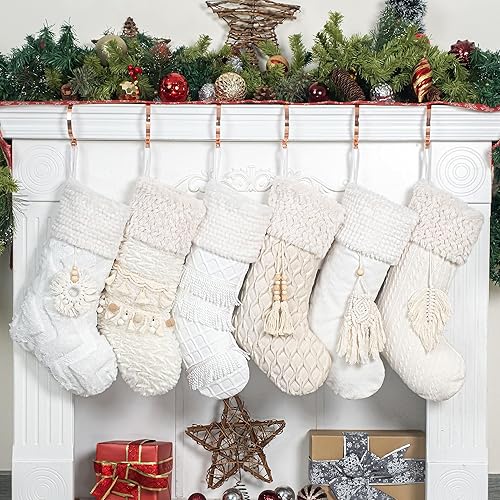 Miniatura 13 de BHD BEAUTY 2025 New Farmhouse Bohemian Style Christmas Stocking Set of 5 Tassel Xmas Stocking Boho Macrame Decorations Mantel Hanging Ornament for