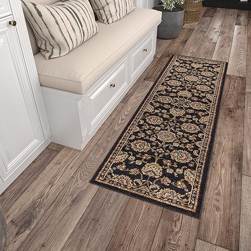 Alfombra de pasillo 2x8, alfombra de cocina, pasarela de entrada, tradicional, oriental, negro, 2 pies 3 pulgadas x 7 pies 3 pulgadas