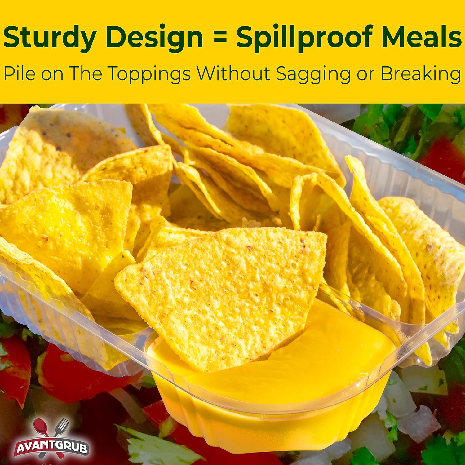 Anti-Spill, Large 6x8 Inch Plastic Nacho Trays 50 Pack. Reusable 2 Compartment Boats Great for Dips, Snacks, Fair Foods. Portable Nacho Chip Holders for School Carnivals, Parties, Concession Stands