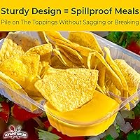 Vista 3 de Bandejas de plástico antiderrames. Barcos desechables de 2 compartimentos, ideales para aperitivos, aperitivos y alimentos justos. Grandes soportes