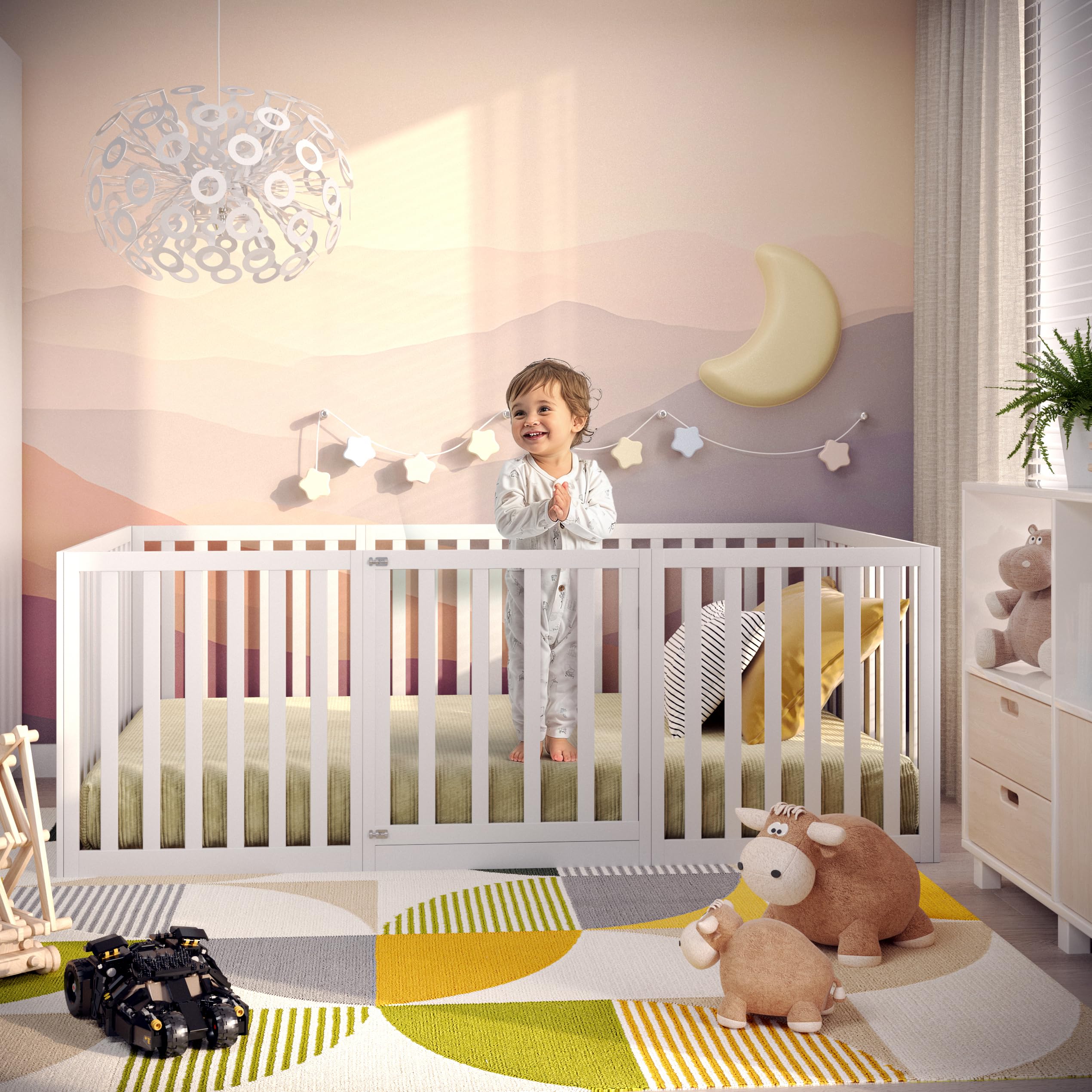 CADANI Teso Kinderbett 120x200 cm – Bodenbett & Laufgitter, geprüft nach EN 12227, Montessori Bett mit Tür & Rausfallschutz, 6 Varianten, Massivholz Kiefer, inkl. Lattenrost