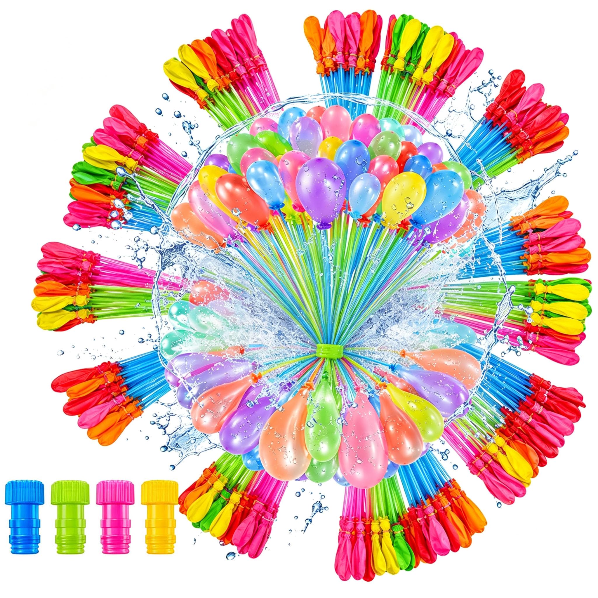 1110pcs Water Balloons, Water Balloons for Kids Easy Fill with 4 Rapid Fill Stems, No Knots, No Mess!Colourful Water Bombs,Outdoor Water for Pool Party, Garden Games, Summer Activities