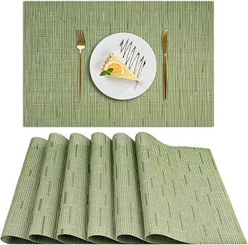 AUAUY Placemats Set of 6, Non-Slip Heat Resistant Table Mats, Green