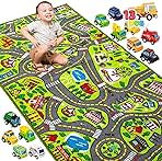 JOYIN Kids Play Rugs - 12 Pull-Back Vehicle Set - Durable Carpet Playmat Rug - City Pretend Play - Toddler Car Track Rug