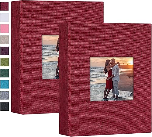 Miniatura 7 de Mublalbum Álbum de fotos pequeño de 5 x 7 pulgadas, paquete de 2 cubiertas de lino, cada mini libro de fotos de 26 páginas con capacidad para 52