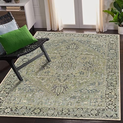 Alfombra de 3 x 5 para dormitorio, antideslizante, lavable, envejecida, vintage, para puerta delantera, alfombra decorativa de pelo bajo para