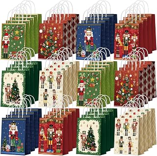Kolldenn 48 Pcs Christmas Nutcracker Party Favor Bags Paper Gift Bags | Xmas Party Favor, Festive Soldier Goodie Candy Treat Pouch, Holiday Birthday Decoration Supplie, Red Green Snack Tote Decor