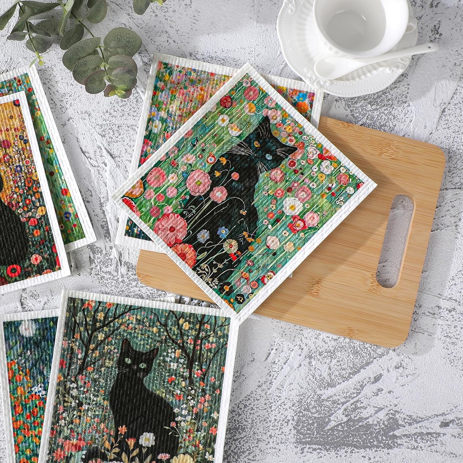 Black Cat Swedish Dishcloths for Kitchen, 6 Pack Reusable Dish Cloths for Washing Dishes, Absorbent Swedish Dish Towels for Home Kitchen Cleaning Fast Drying Washable Dishes Cloths - Image 6