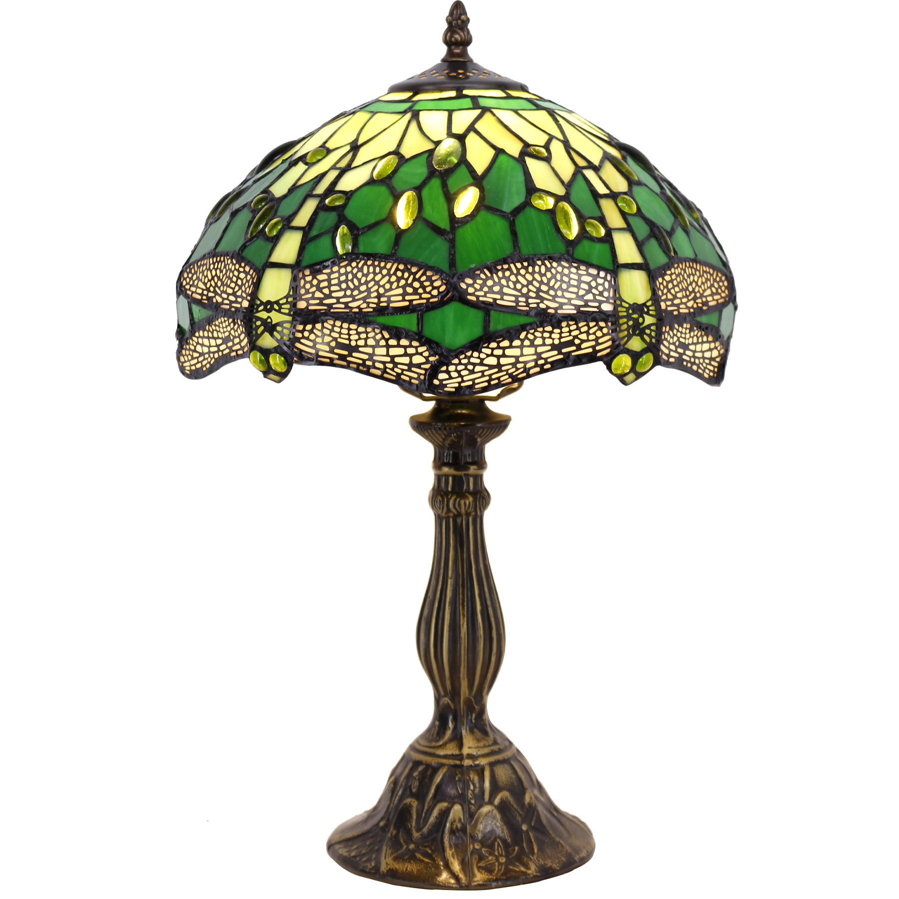 Image of WERFACTORY Tiffany Lamp Green Stained Glass Bedside Table Lamp 18 Inch Tall