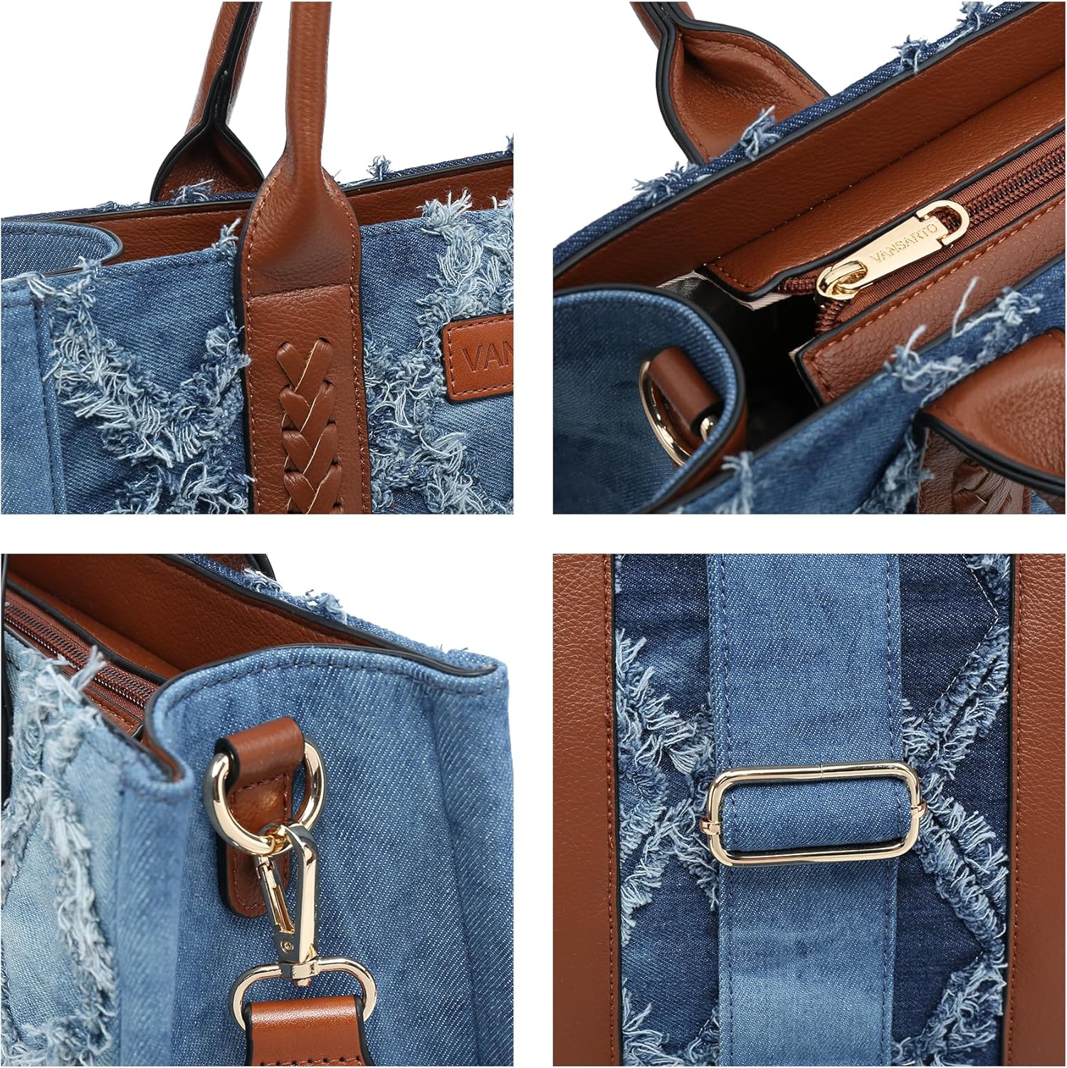 Denim Tote Bag for Women Top Handle Satchel Purse Boho Shoulder Handbags with Wristlet - Image 5