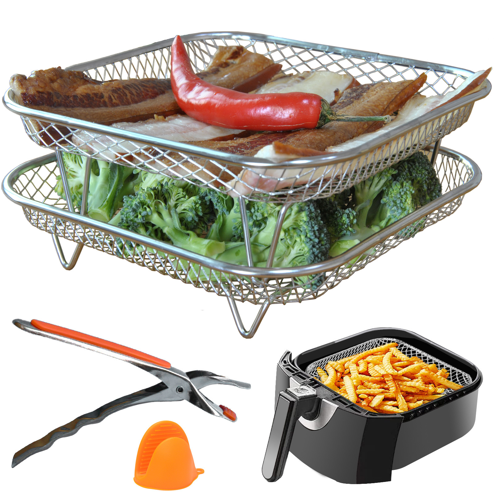 2 Rack Reversibili In Acciaio Inox 304 Per Friggitrice Ad Aria Instant Vortex Plus Dual Basket - 2