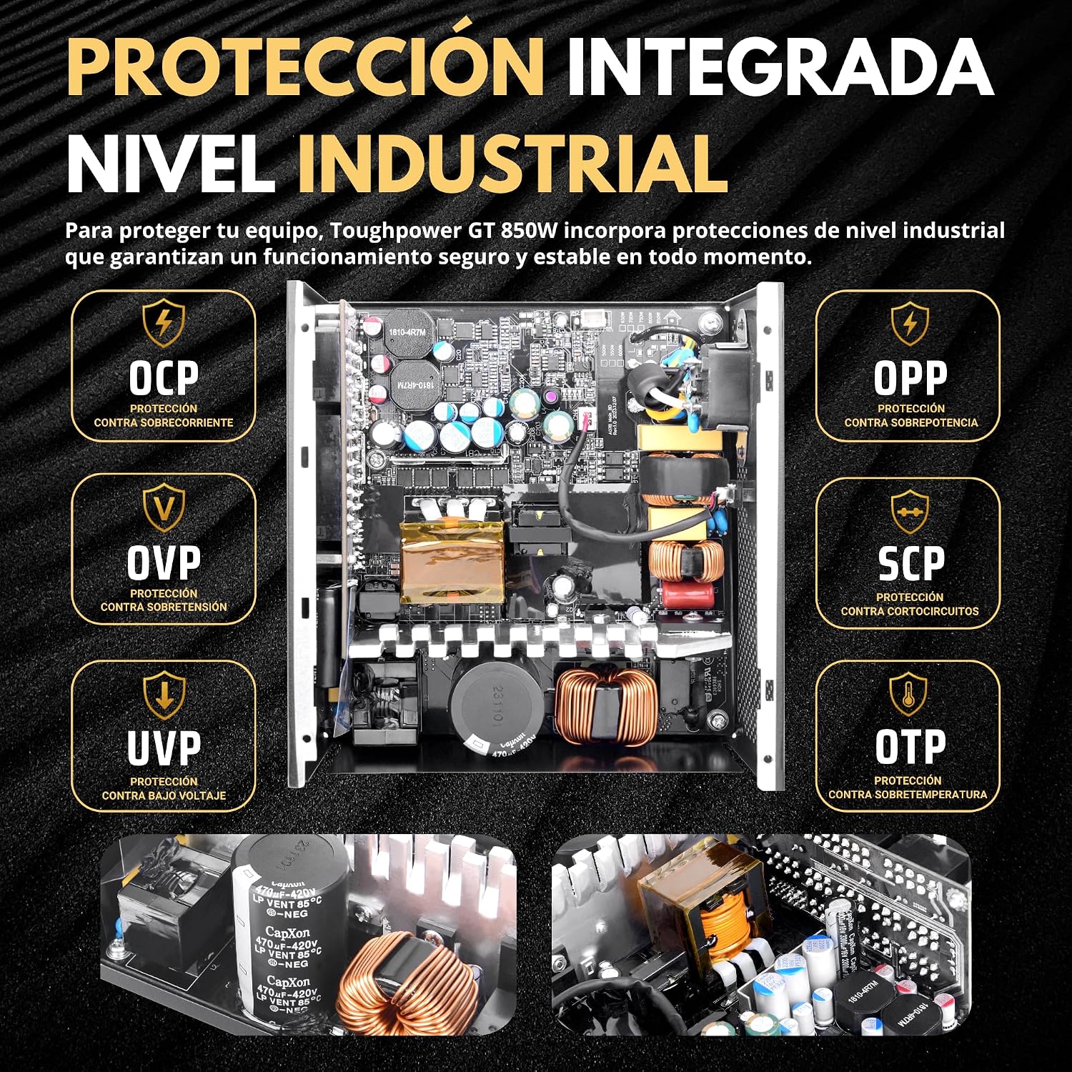 Thermaltake Toughpower GT 850W | Fuente de Alimentación Totalmente Modular ATX 3.1 | PCIe 5.1 12V-2×6 Nativo | 80 Plus Gold | Ventilador 120mm Silencioso | Smart Zero Fan | 5 Años Garantía | Blanco 7