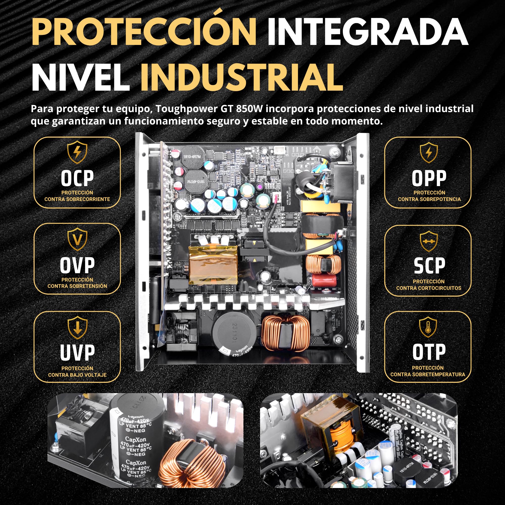 Thermaltake Toughpower GT 850W | Fuente de Alimentación Totalmente Modular ATX 3.1 | PCIe 5.1 12V-2x6 Nativo | 80 Plus Gold | Ventilador 120mm Silencioso | Smart Zero Fan | 5 Años Garantía | Negro