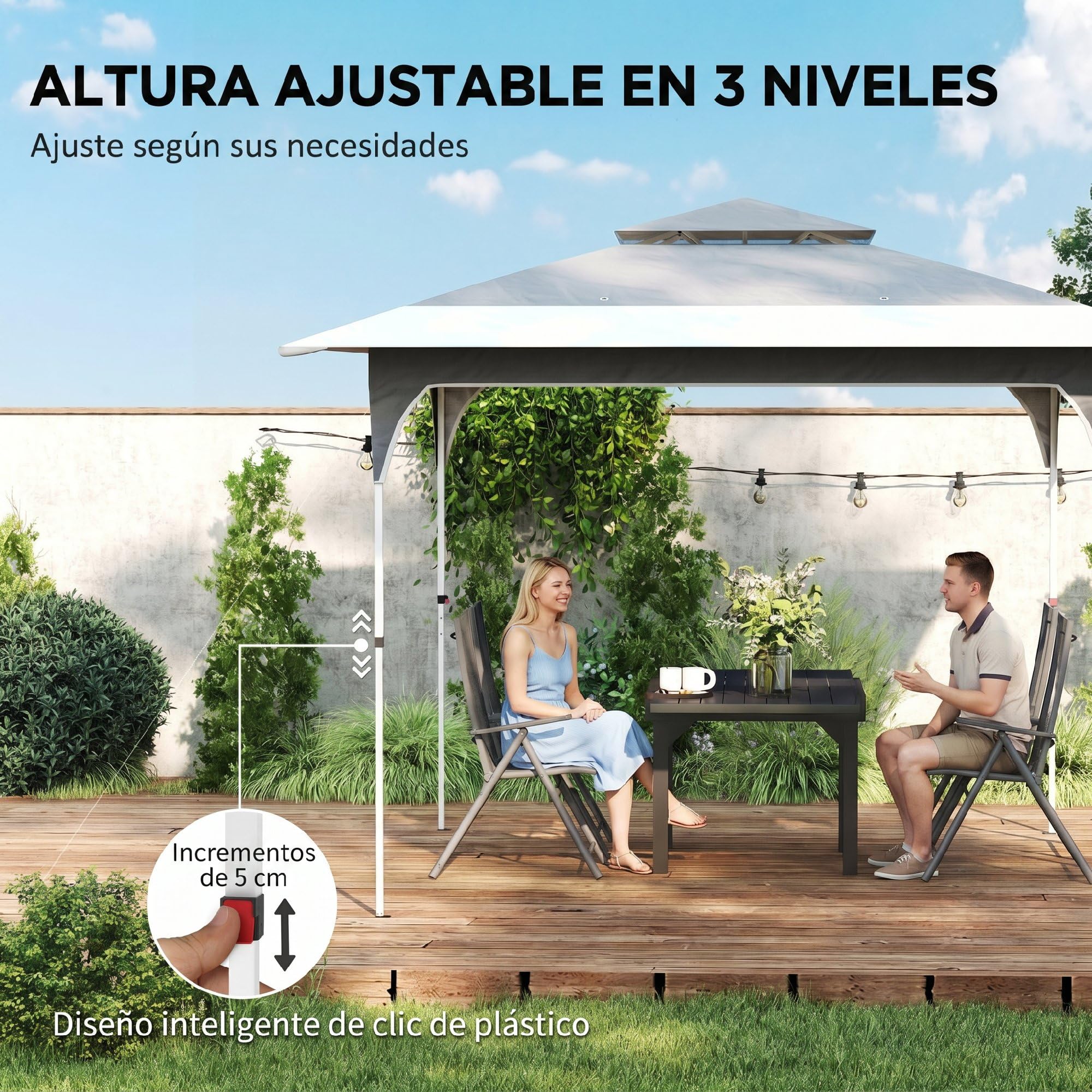 Outsunny Carpa Plegable 3,5x3,5 m, Pop-up, Cenador Pabellón de Jardín con Doble Techo, Cierre Central, UPF50+, Altura Ajustable de 3 Niveles y Bolsa de Transporte, Gazebo para Fiestas, Exterior, Gris