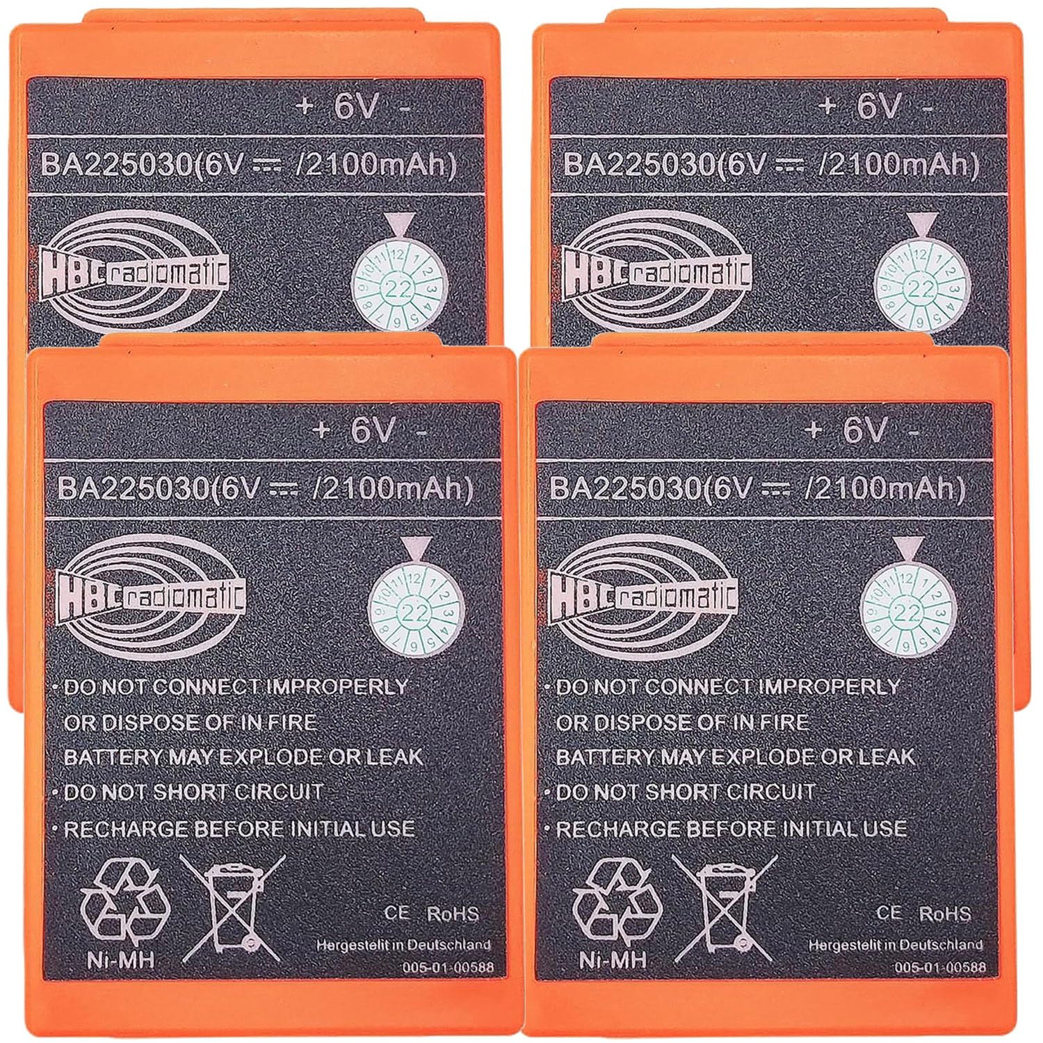 4Pcs BA225030 6V Ni-Mh Battery for HBC Crane Remote Pump Truck Battery 2100mAh