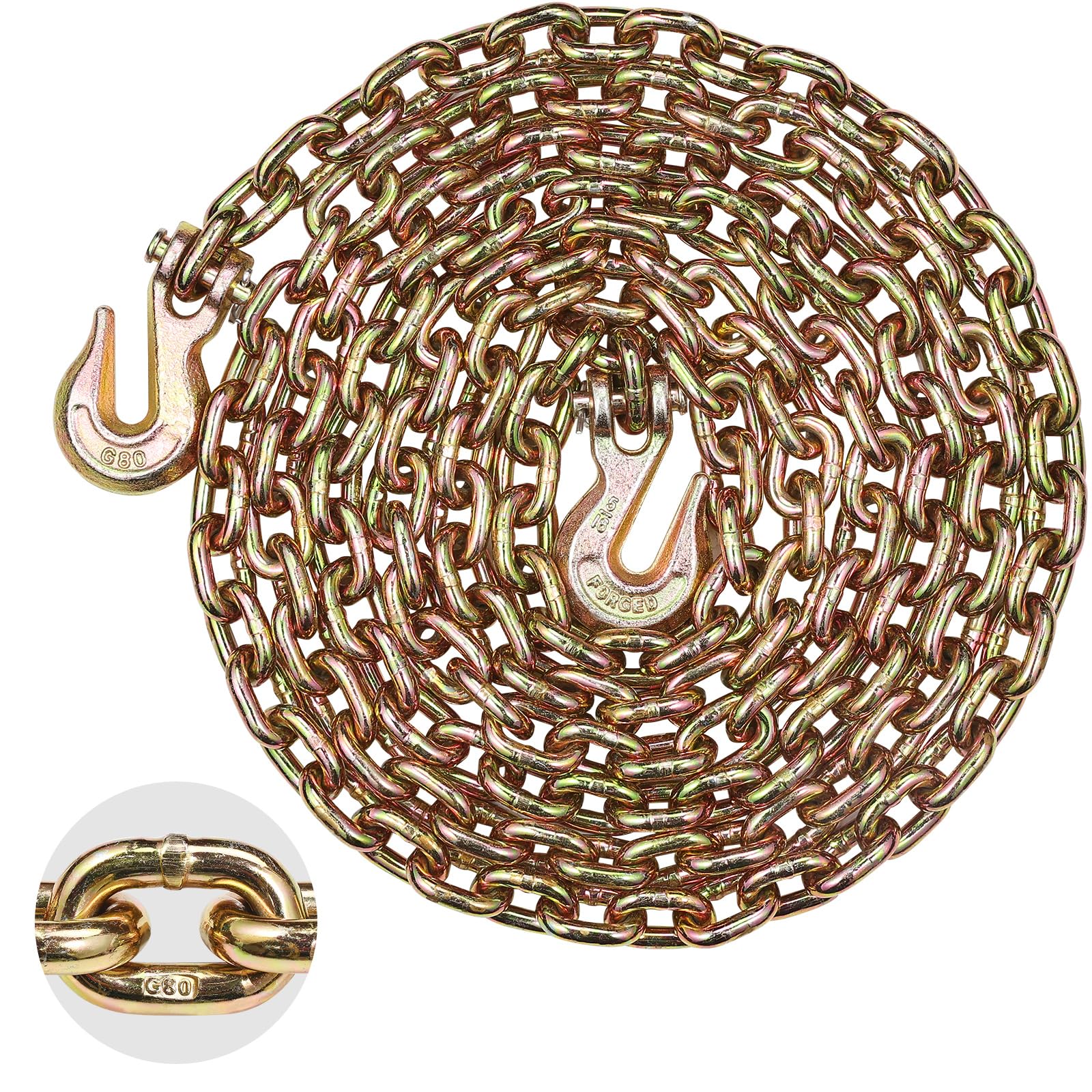 VEVOR G80 Transport Binder Chain, 5/16" x 14.2' Tow Chain with Clevis Grab Hooks, 4900 lbs Safe Working Load, Heavy Duty Trailer Logging Chain for