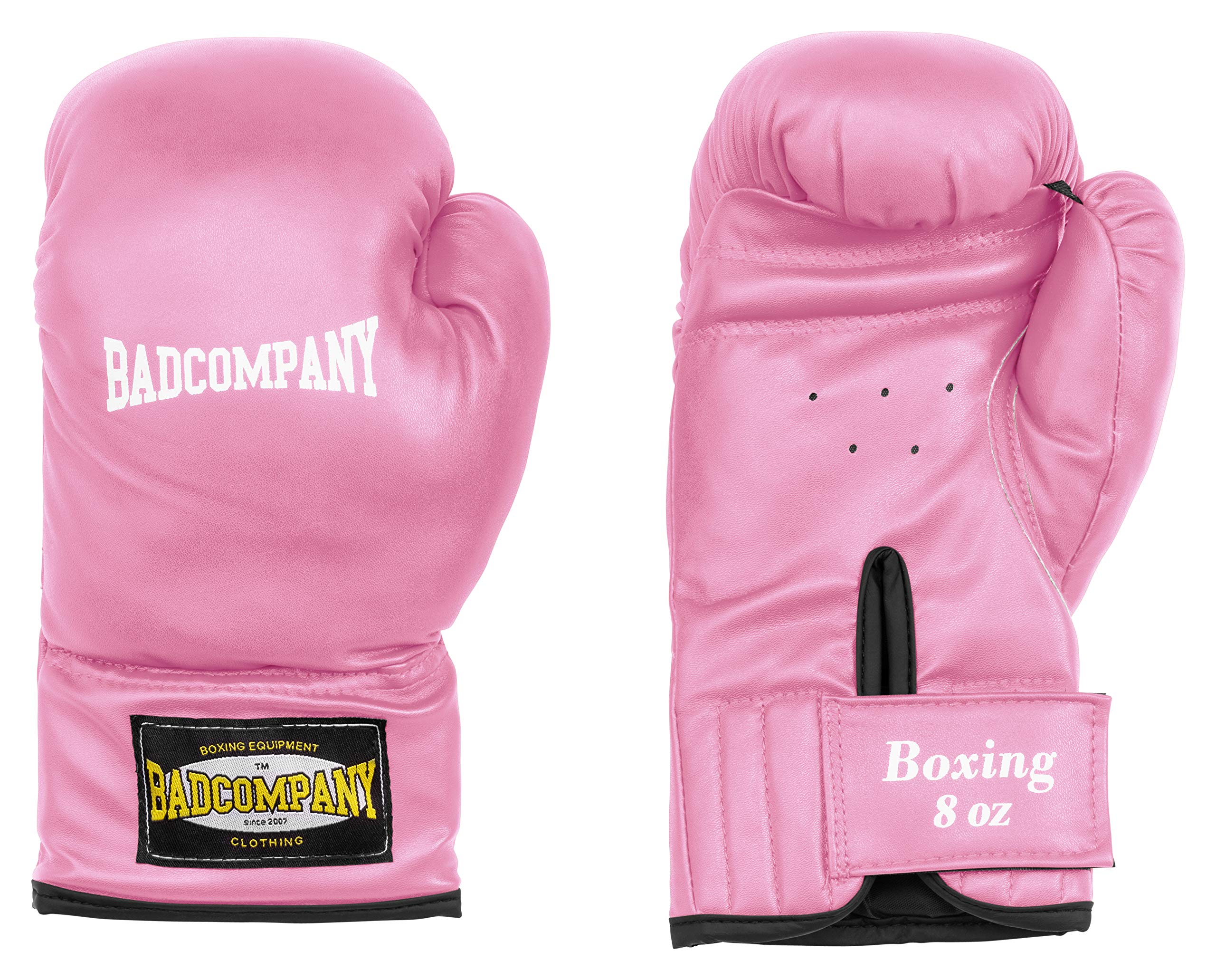 Bad Company Juego de boxeo para niños y adolescentes de hasta 12 años, color rosa, saco de boxeo relleno de 55 x 25 cm y guantes de boxeo para niños de 8 oz, juego de saco de boxeo colgante