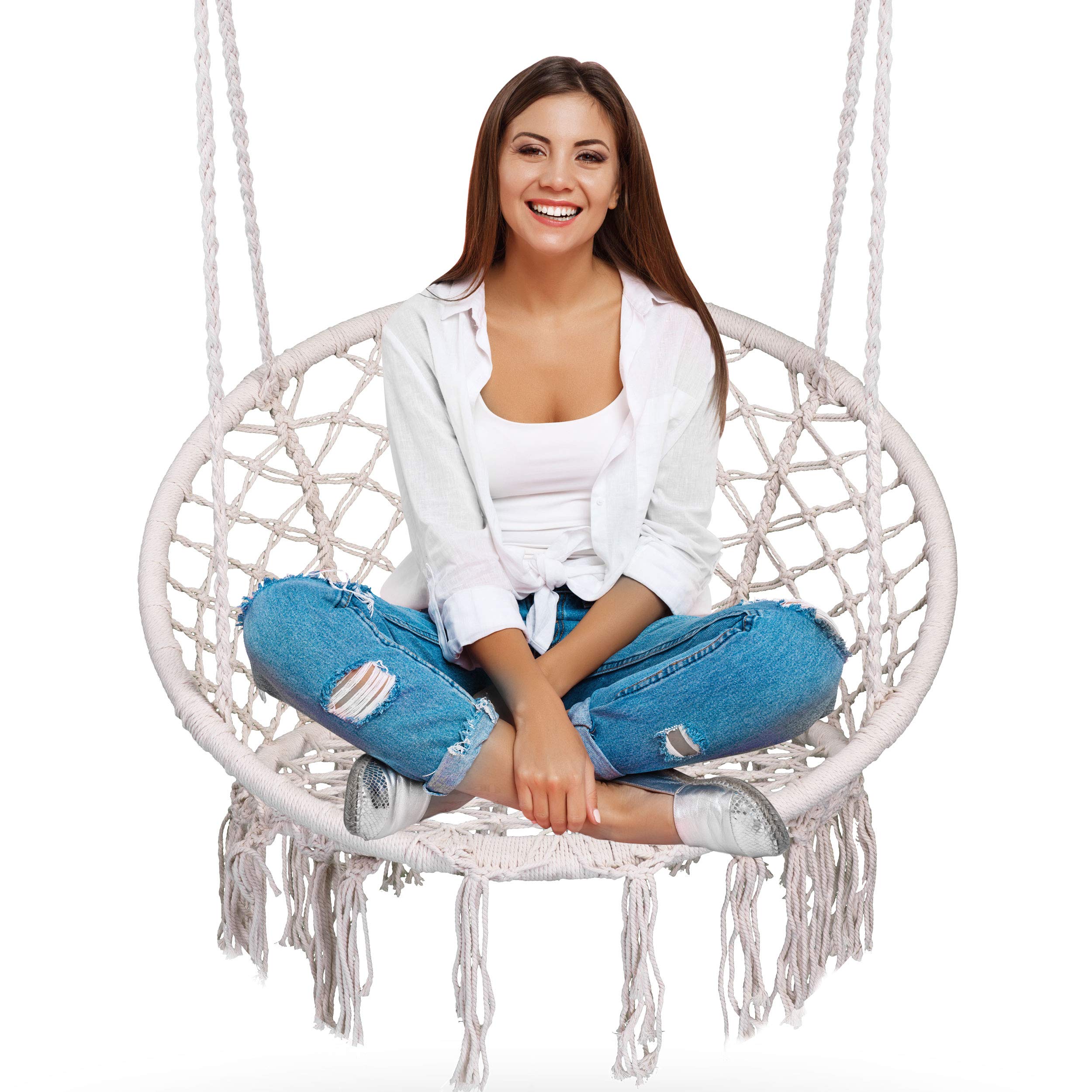 Hanging chair white garden swing BOHO with Sofotel cushion