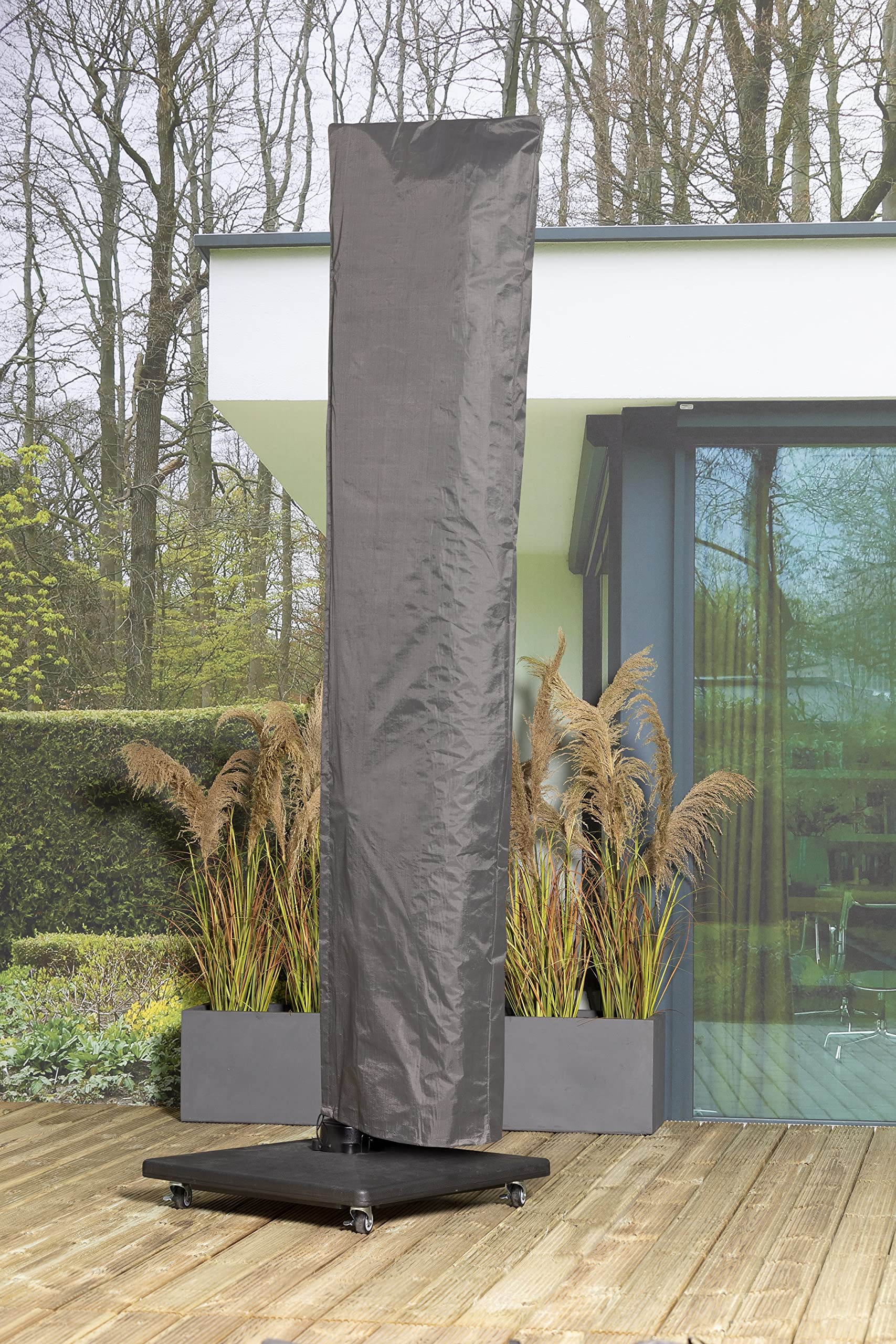 Gardissimo Atmungsaktive, Frostbeständige und Wasserdichte XXL Schutzhülle Premium 344400 mit Stab für einen Sonnenschirm bis 500 cm, 275 x 70 cm, Grau