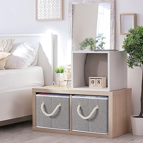 Miniatura 3 de Yawinhe Paquete de 3 cubos plegables de almacenamiento de tela, cubos plegables con asa de cuerda, organizadores grandes de armario para estantes,
