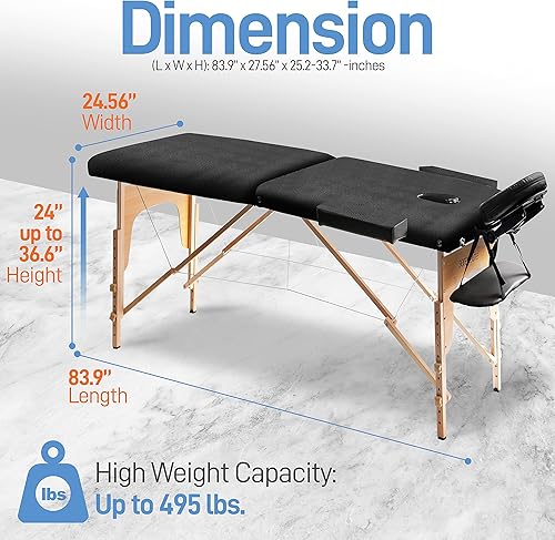 Miniatura 2 de SereneLife Mesa de masaje portátil, cama de masaje plegable profesional y ajustable con marco de madera para esteticista con reposacabezas