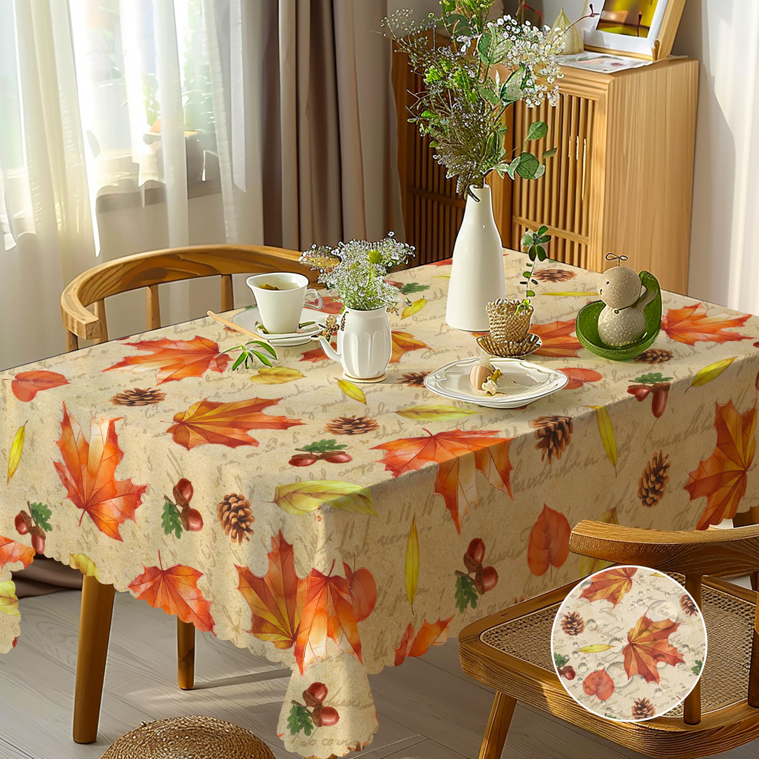 Herbst-Tischdecke Mit Schirmloch – Wasserdicht, UV-geschützt, In Bauernhaus-Design (orangefarbene Streifen)