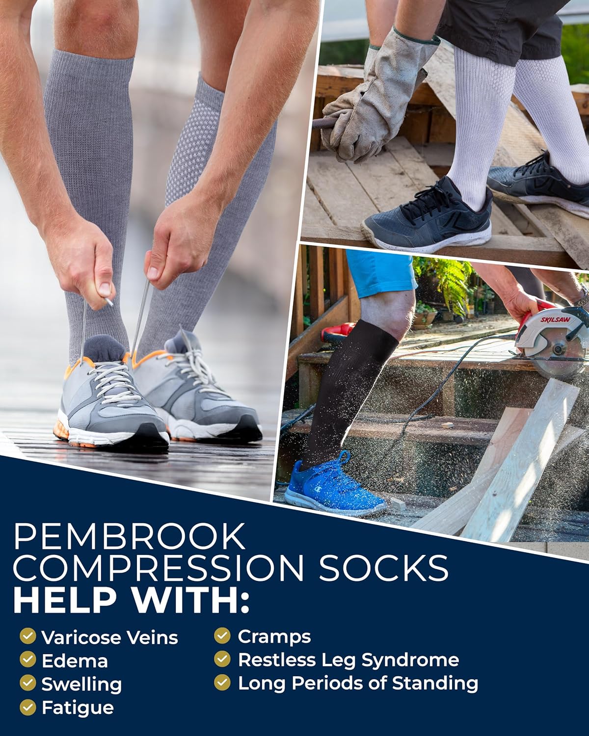 Pembrook Light Compression Socks for Men & Women - 3 Pairs | 8-15 mmhg Compression Dress Socks for Men | Support Socks - Image 4