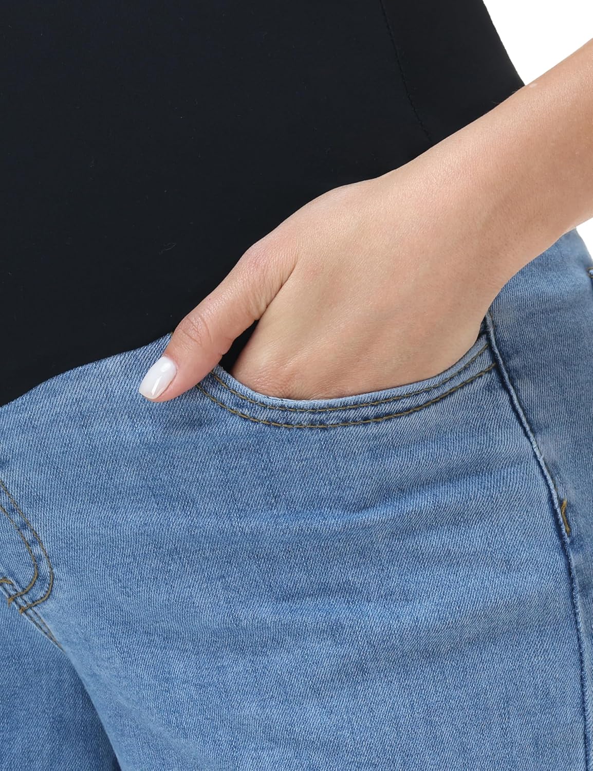 Foucome Women's Maternity Jeans Wide Leg Trendy Comfy Stretchy Straight Leg Pregnancy Denim Pants - Image 3