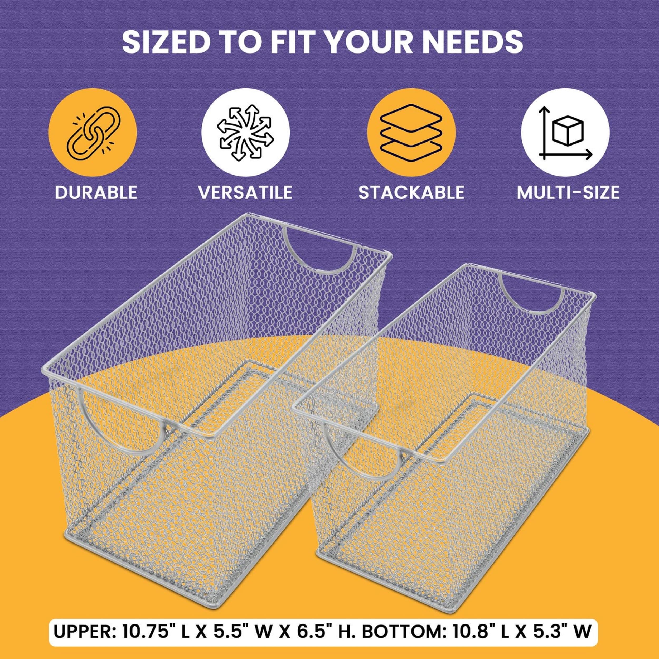 YBM casa hogar alambre de malla abierta Bin organizador cesta de almacenamiento estante para cocina, gabinete, frutas, verduras, artículos de la despensa juguetes