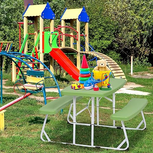 Miniatura 2 de Mesa de picnic para niños, mesa plegable para niños con bancos, mesa de picnic para acampar al aire libre (verde)