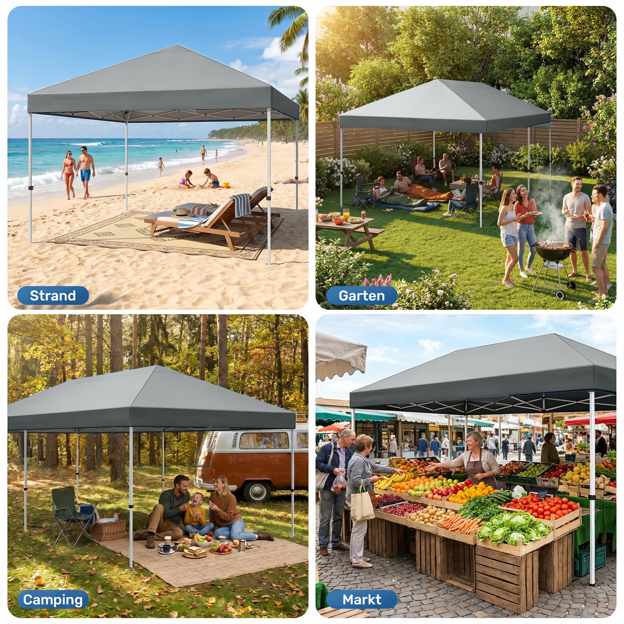 Fijinhom Pavillon 3x6 Wasserdicht Stabil Winterfest, Faltpavillon 3x6 Höhenverstellbar, Pop Up Pavillon UV Schutz 50+,Partyzelt Gartenpavillon Für Outdoor, Grau
