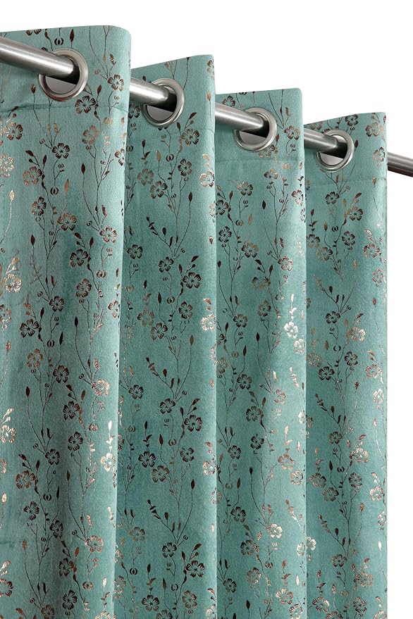 Galaxy Home Decor Premium Foil Rose Velvet Curtains for Window- 5 Feet (Pack of 2) Island