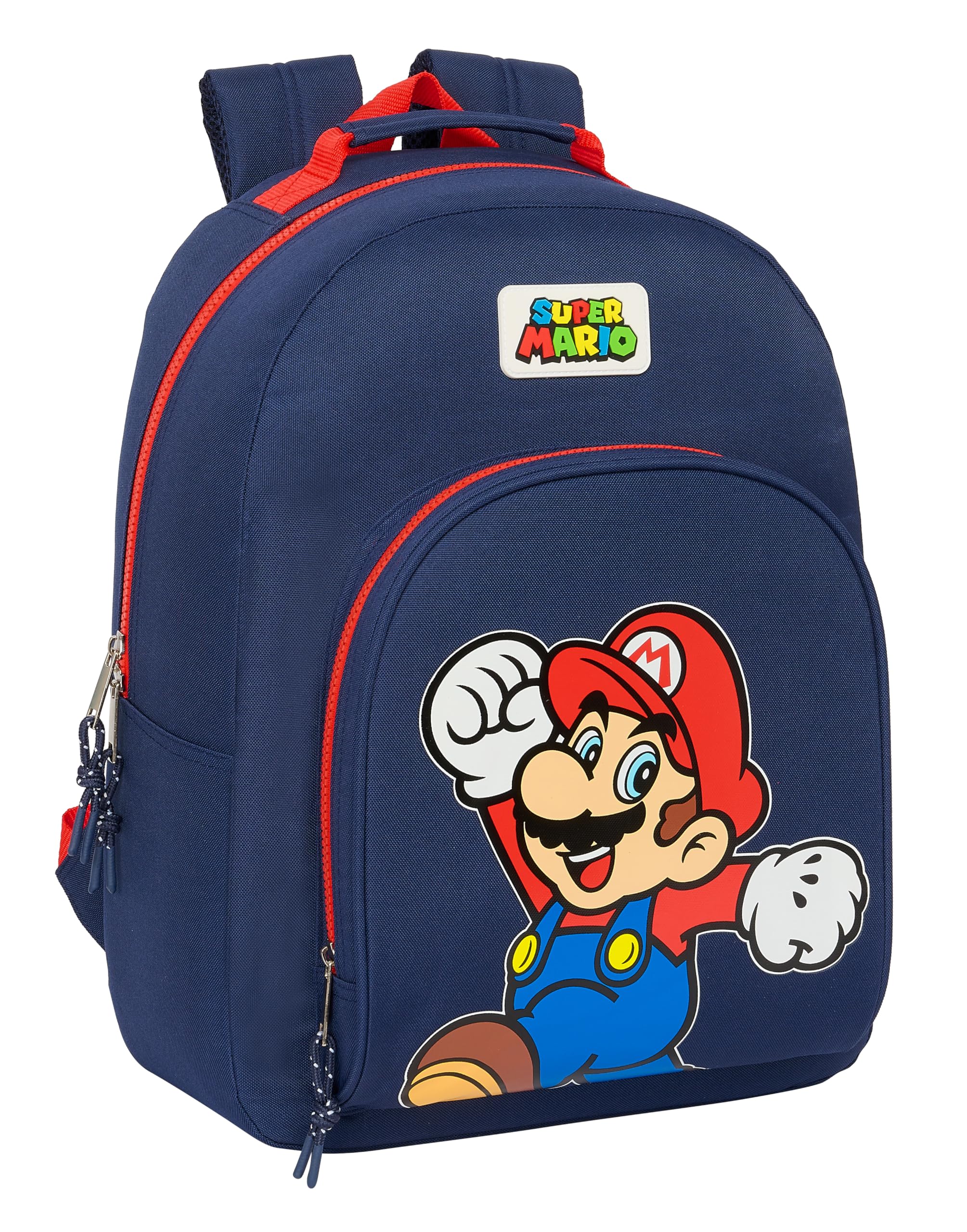 Safta SUPER MARIO WORLD - Mochila Escolar Adaptable a Carro, Mochila, Ideal para Niños de Diferentes Edades, Cómoda y Versátil, Calidad y Resistencia, 32x15x42 cm, Color Azul marino