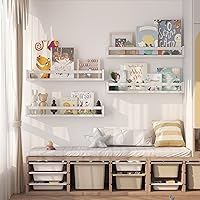 Vista 2 de Onlysky - Juego de 4 estantes de pared para libros de niños - Estantes flotantes blancos para habitación de bebé - Construcción duradera de madera