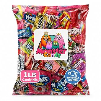 1 lb Bulk Candy Mix Variety Pack, Individually Wrapped Assorted Party Favors for Kids Goodie Bags, Pinata Stuffers and Birthday Treats - Halloween
