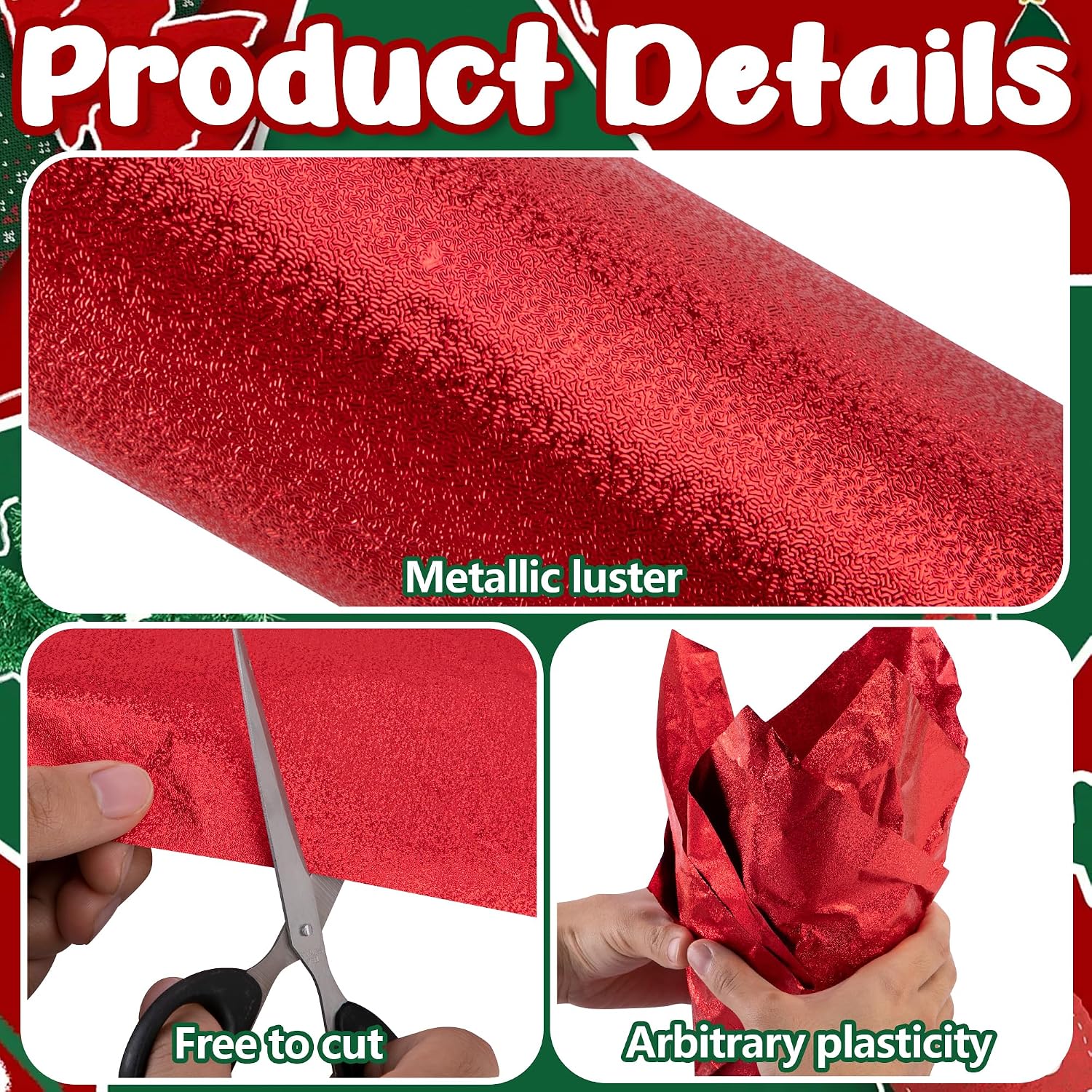 Adnee 2 Roll 10 Yard Floral Foil Plant Pot Covers,Matte Texture Christmas Plant Pot Foil,Red Floral Pot Wrapping Paper for Christmas Home Flower Pot DIY decor
