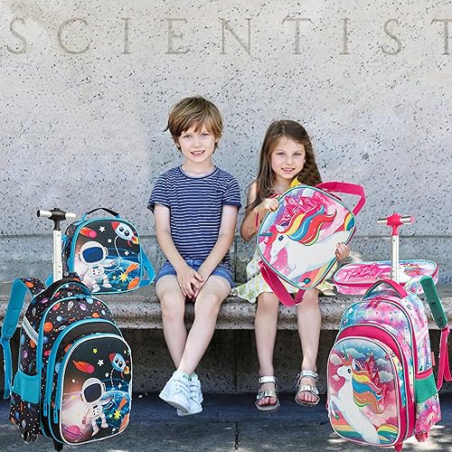 Miniatura 7 de Egchescebo Mochila con ruedas para niños, 3 unidades, con ruedas, carrito con ruedas, Azul-yuhangyuan, Mochilas de viaje