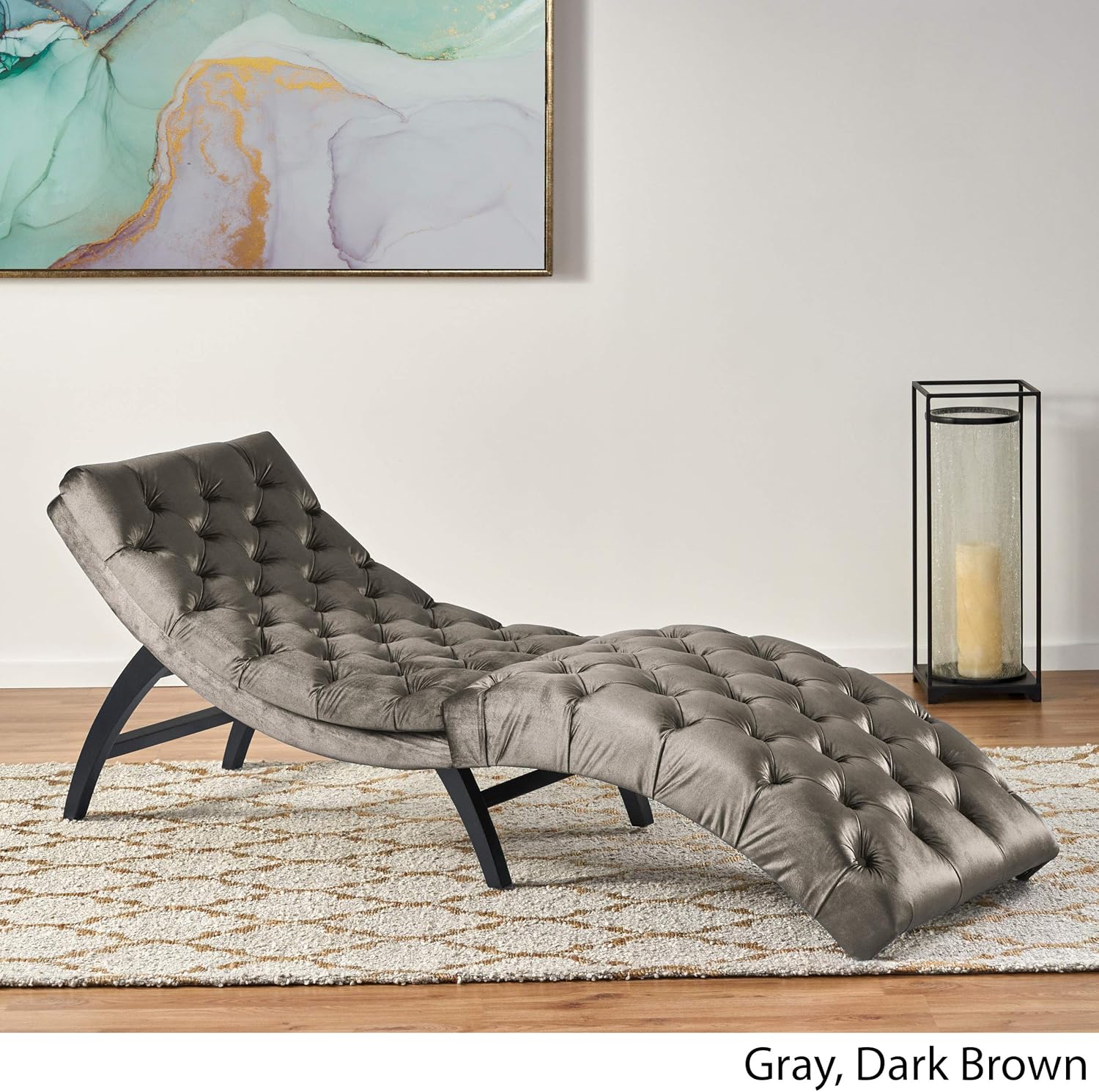 Christopher Knight Home Garret Tufted Velvet Chaise Lounge, Grey / Dark Brown : Home & Kitchen