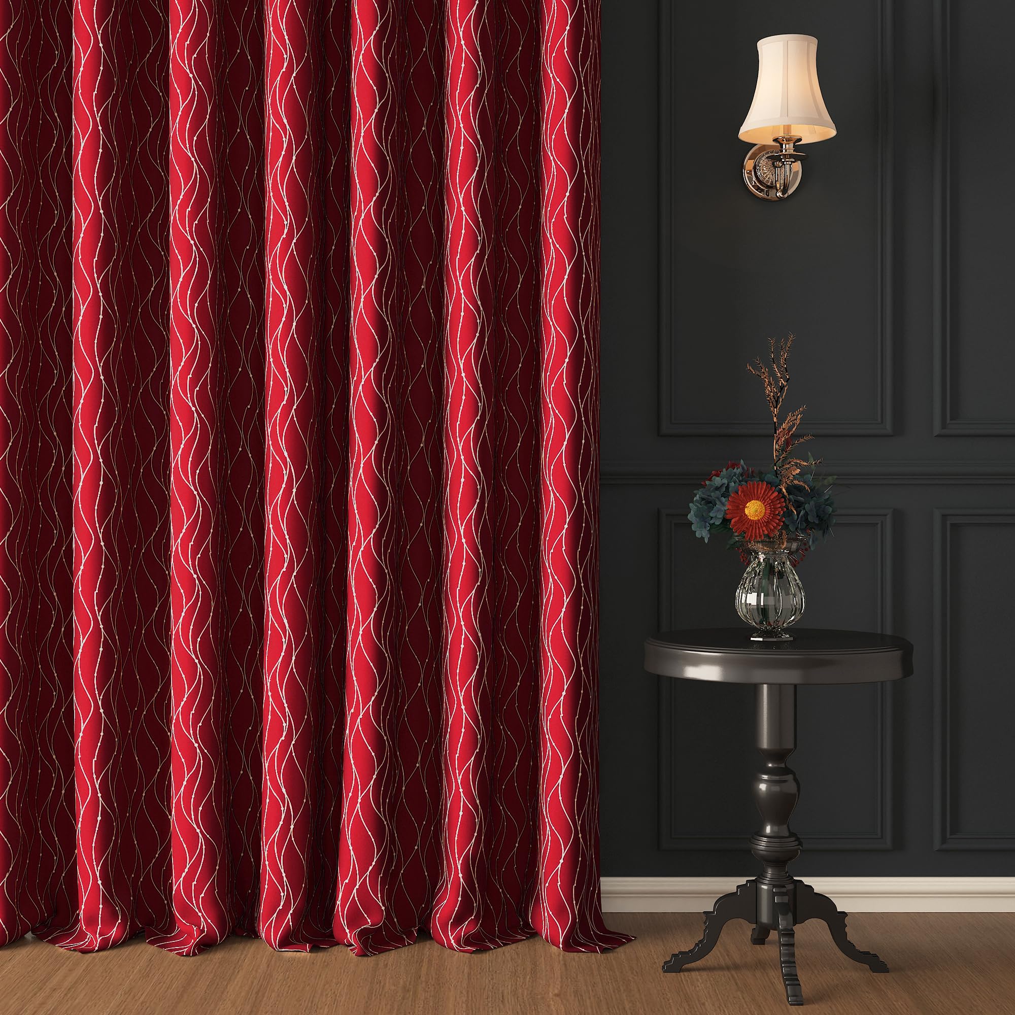 Story@Home Blackout Door Curtains 7 Feet Set of 2 | 90% Room Darkening | Curvy Line Dot Printed, Thermal Insulated Curtains | Curtains for Living Room | (116 x 215 cm, Maroon) | Perfect for Home Decor