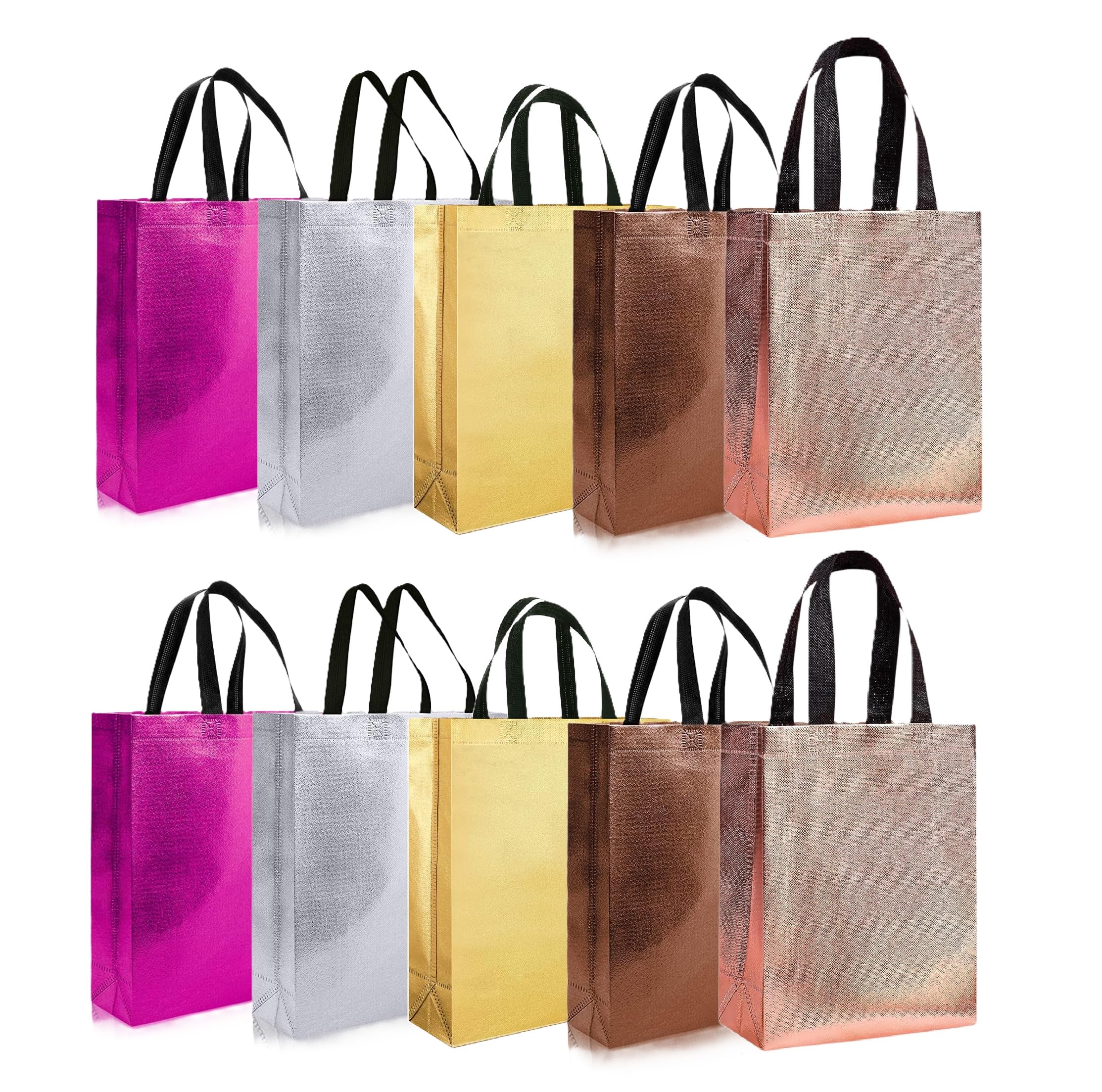 Lavya Medium Size Pack of 10 Pcs Metallic Laminated Non-Woven Reusable Eco-Friendly Party Return Gift Bags (Glossy Mix) (Medium 12x13x4 Inch)