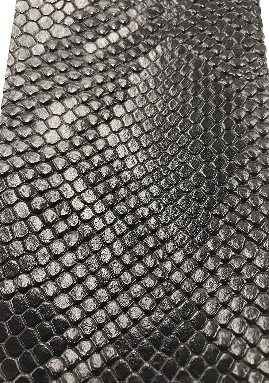 Vinyl Fabric Black Faux Viper Snake Skin Vinyl-Faux Leather - 3D Scales Upholstery - Sold by The Yard.