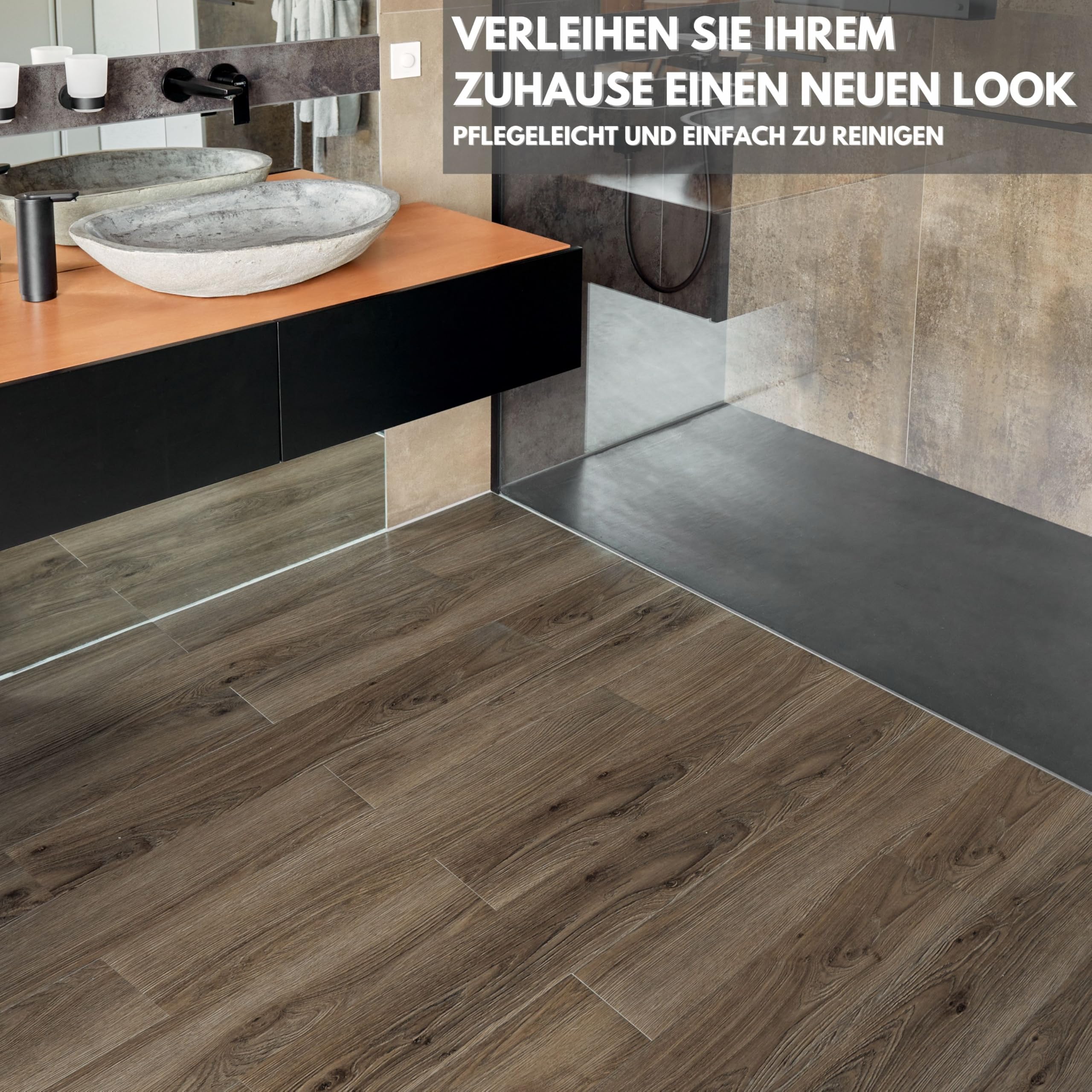 Vinylboden Selbstklebend – 10 Dielen Pack Bodenfliesen 1,39 m² Abdeckung, Braune PVC Bodenbelag Selbstklebend je Planke 91,4 × 15,2 cm – Braune Holzoptik mit Natural-Touch-Effekt