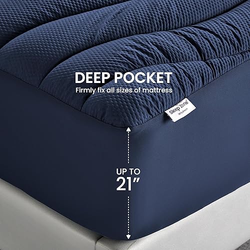 Miniatura 5 de SLEEP ZONE - Cubrecolchón refrescante, funda de colchón fresca, protector acolchado con zonas, transpirable y lavable, bolsillo profundo de 8-21