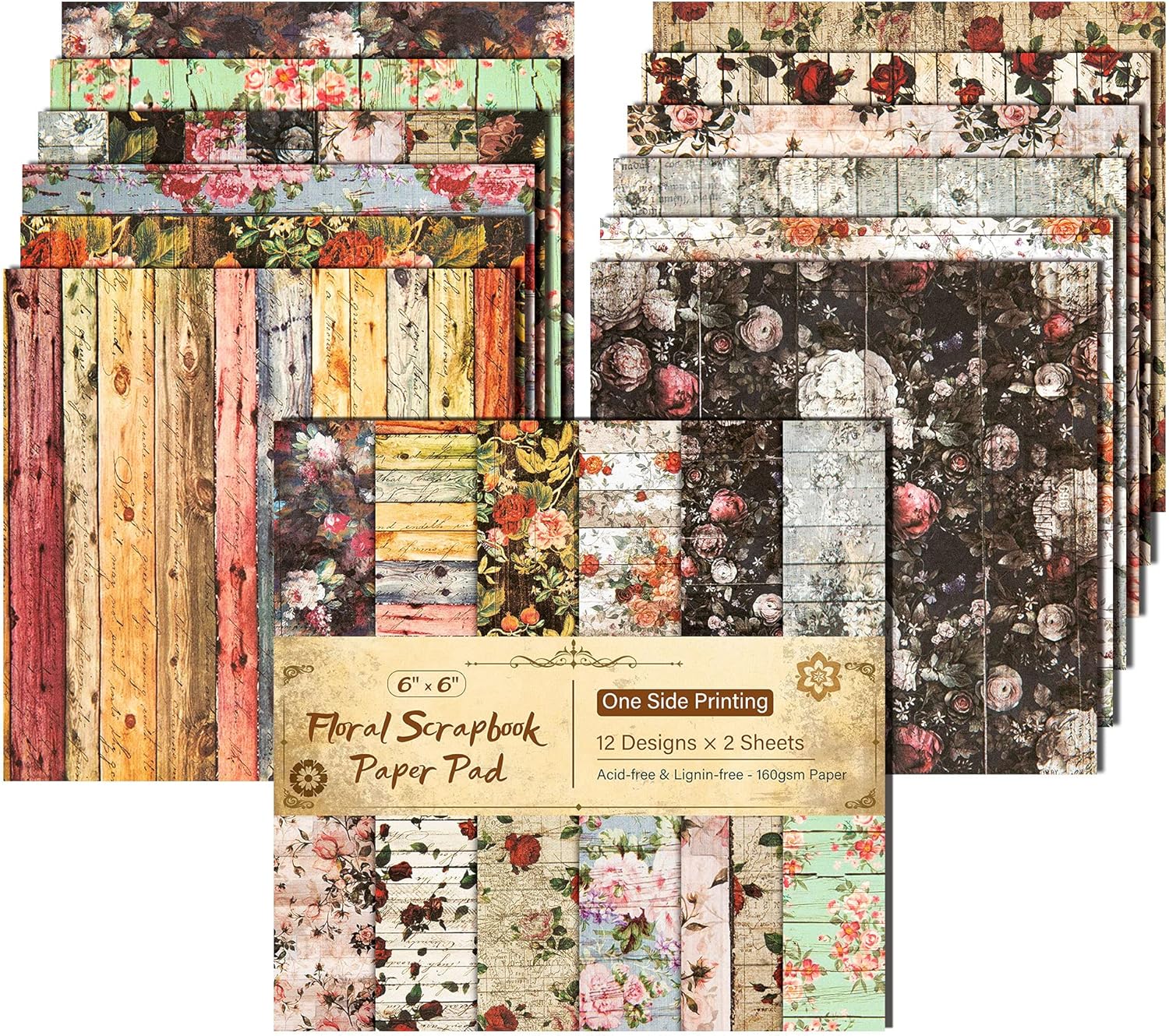 Buy VONDY Cardstock Paper Pad 6x6 Pink, Red Floral Pattern Scrapbook