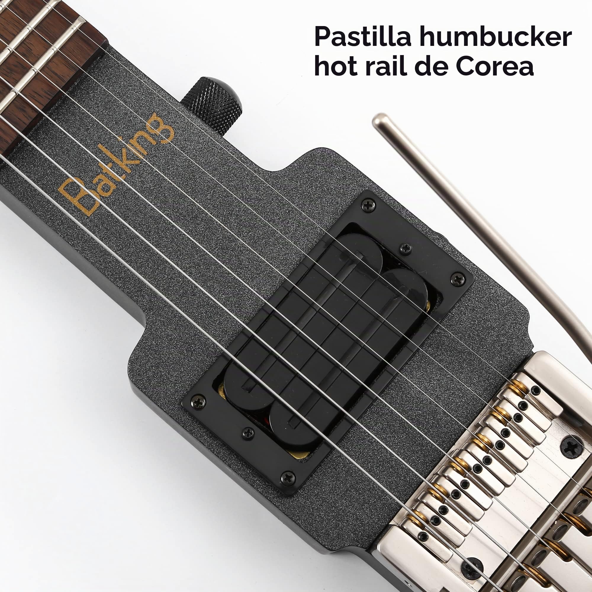 Batking Brand Traveler Guitarra principiantes, guitarra sin cabeza, kit de guitarra eléctrica para adultos con tamaño onvenience para viajes, incluye bolsa de concierto en color negro